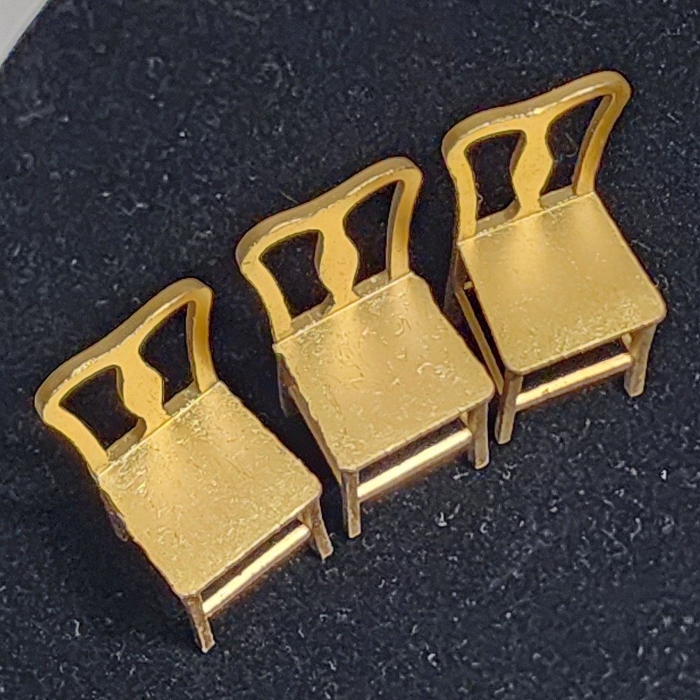 Vintage Tootsietoy Miniature Dollhouse Chairs Gold Diecast Metal Set of 3 1950s
